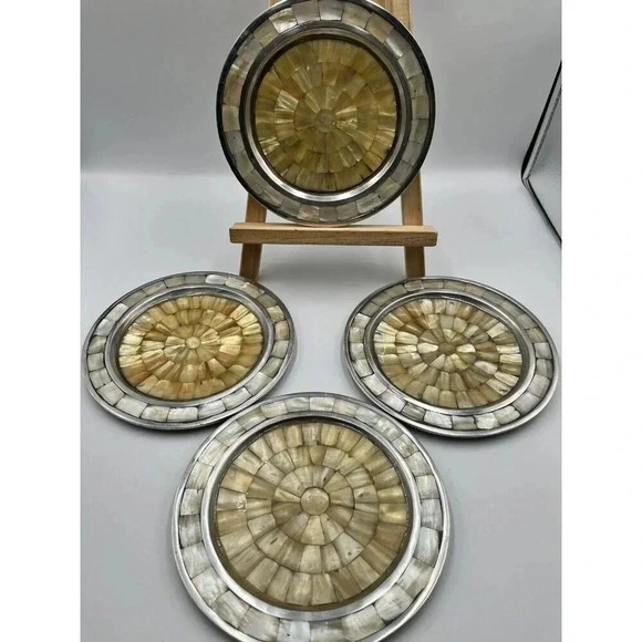 Julia Knight Mother Of Pearl Plates/Silver/2005/7.5”/India/Set Of 4/Snack/Salad - Picture 3 of 11